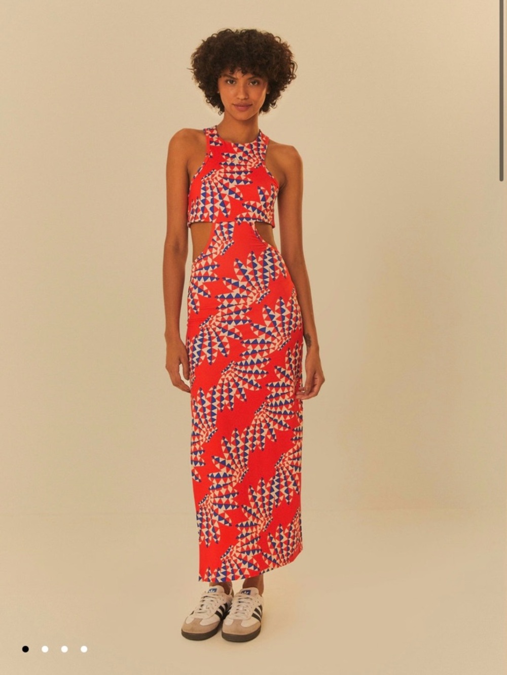 NWT adidas FarmRIO Red Geometric Cutout Maxi Dress slit Fun athletic preppy